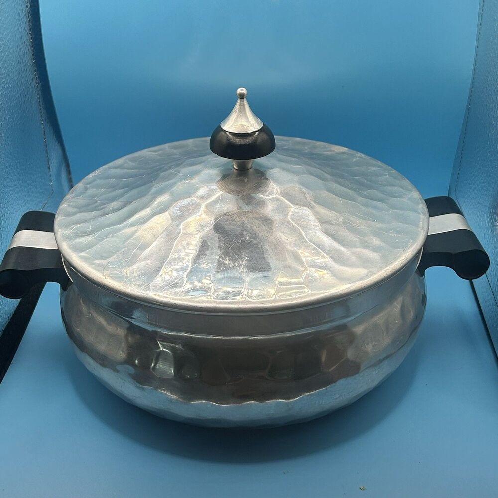 Vintage MMM Spain Hammered Aluminum Covered Casserole Incomplete No Glass Dish